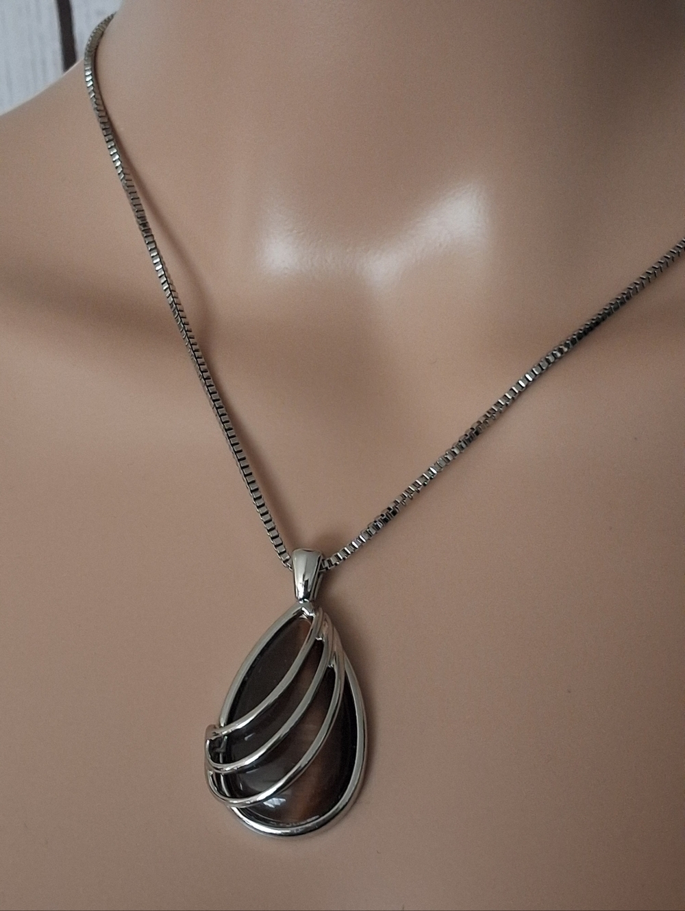 Lia Sophia Teardrop Pendant Necklace - Silvertone, Brown